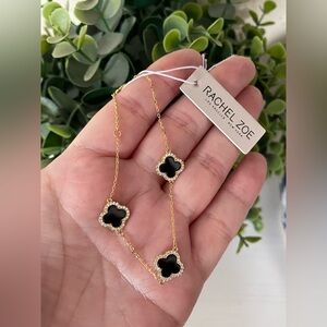 New Rachel Zoe triple Onyx Clover Gold over Sterling Silver CZ Women's Bracelet
